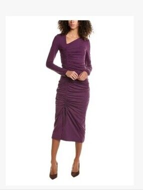 Rachel Parcell Asymetric Shirred Plum Ruched Long-Sleeve Midi Dress Sz XL NEW